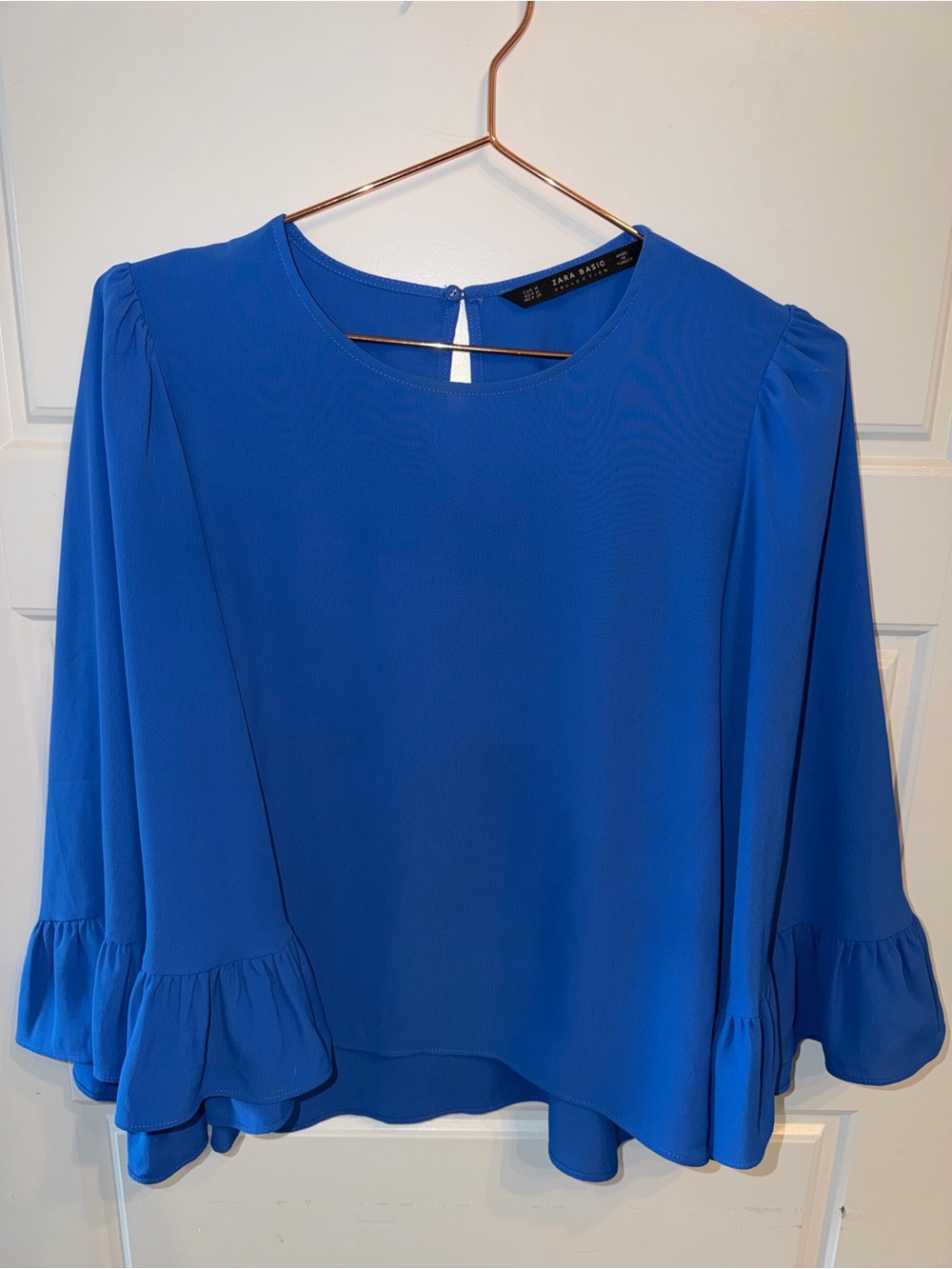 Zara Blue Ruffle Bell-Sleeve Blouse - Picture 3 of 5